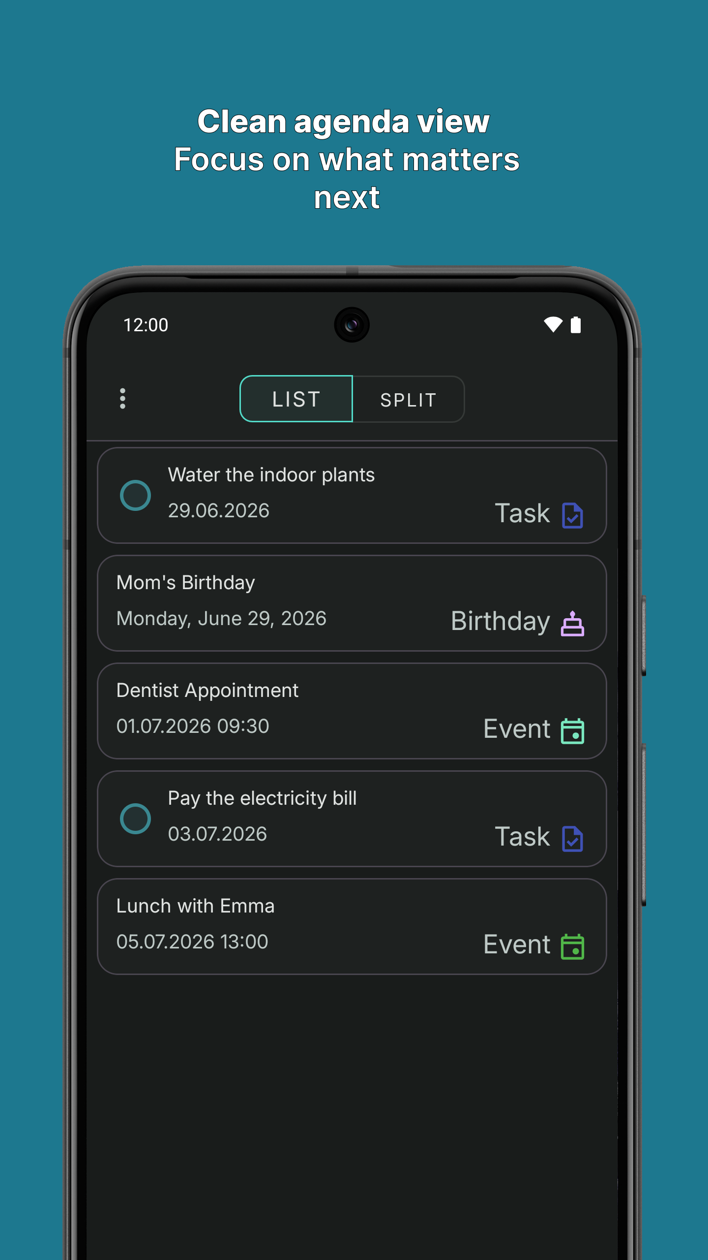 Clean agenda view
